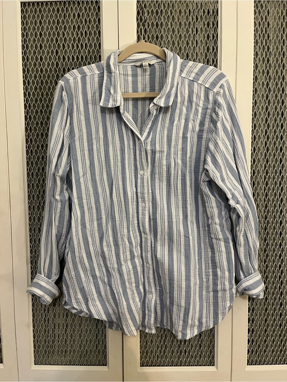 Light Blue & White Striped Women’s Button-Up Shirt
